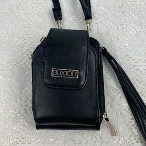 Vintage Buxton Wristlet Wallet Crossbody Travel Mini belt bag Black Silver Strap